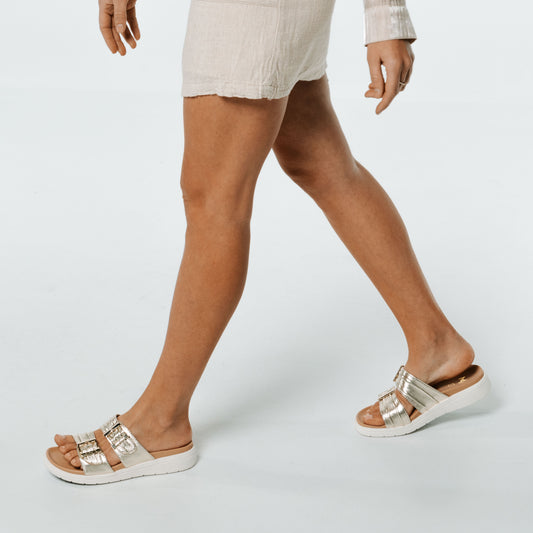 Lifestyle image for Bowie Slide Sandal - Champagne