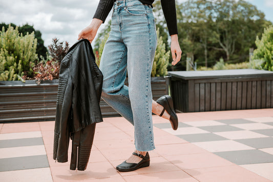 Lifestyle image for Narita Mary Jane Flats - Black Pebble