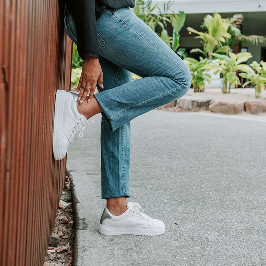 Lifestyle image for Paisley Floral Lace-Up Casual Sneaker - White/Silver Patch