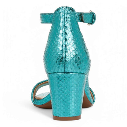 Vera Dress Sandal - Teal Metallic Snake Print Leather