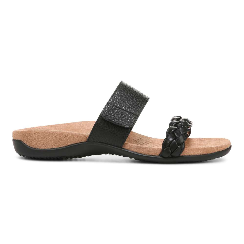 Jeanne Slide Sandal - Black Leather