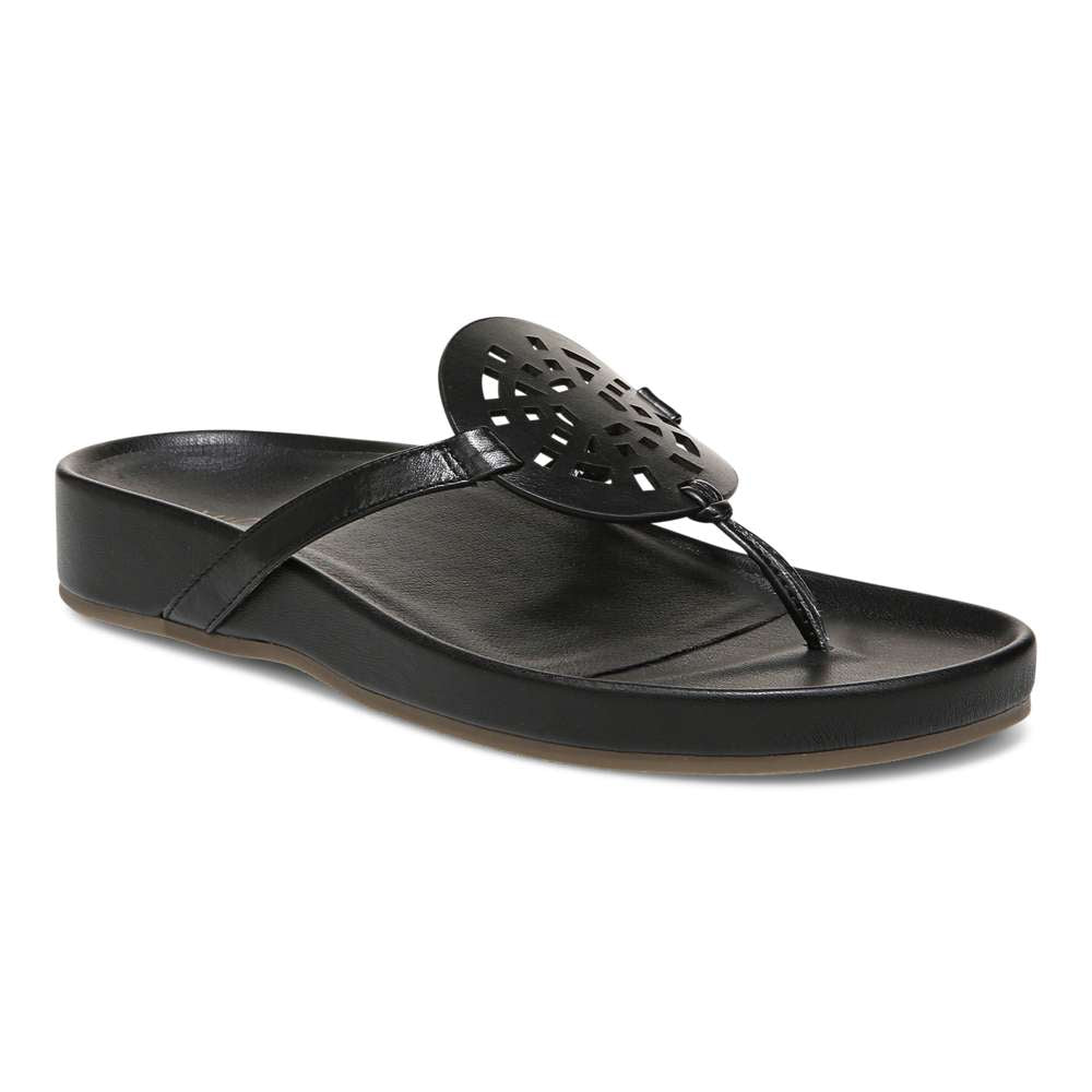 Solari Toe Post Sandal - Black Leather