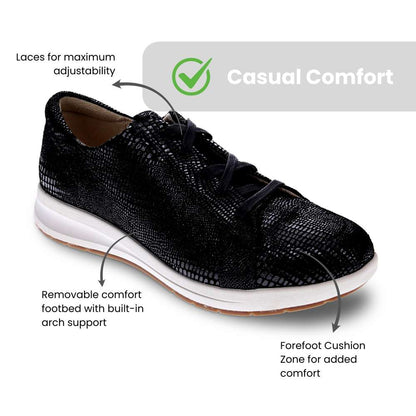 Athens Lace-Up Casual Sneaker - Black Lizard