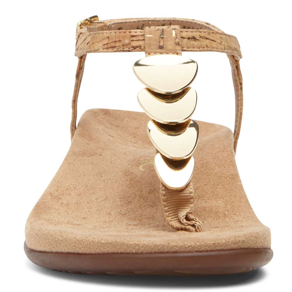 Miami T-Strap Sandal - Gold Cork