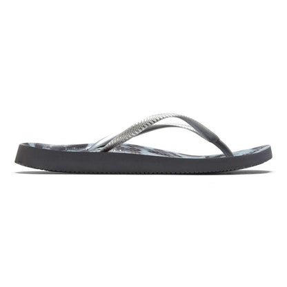 Noosa Print Toe Post Sandal - Black Cheeta Silver