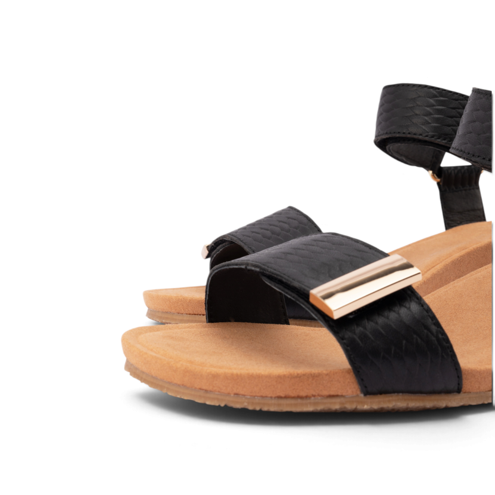 Utica Embossed Sandal - Black